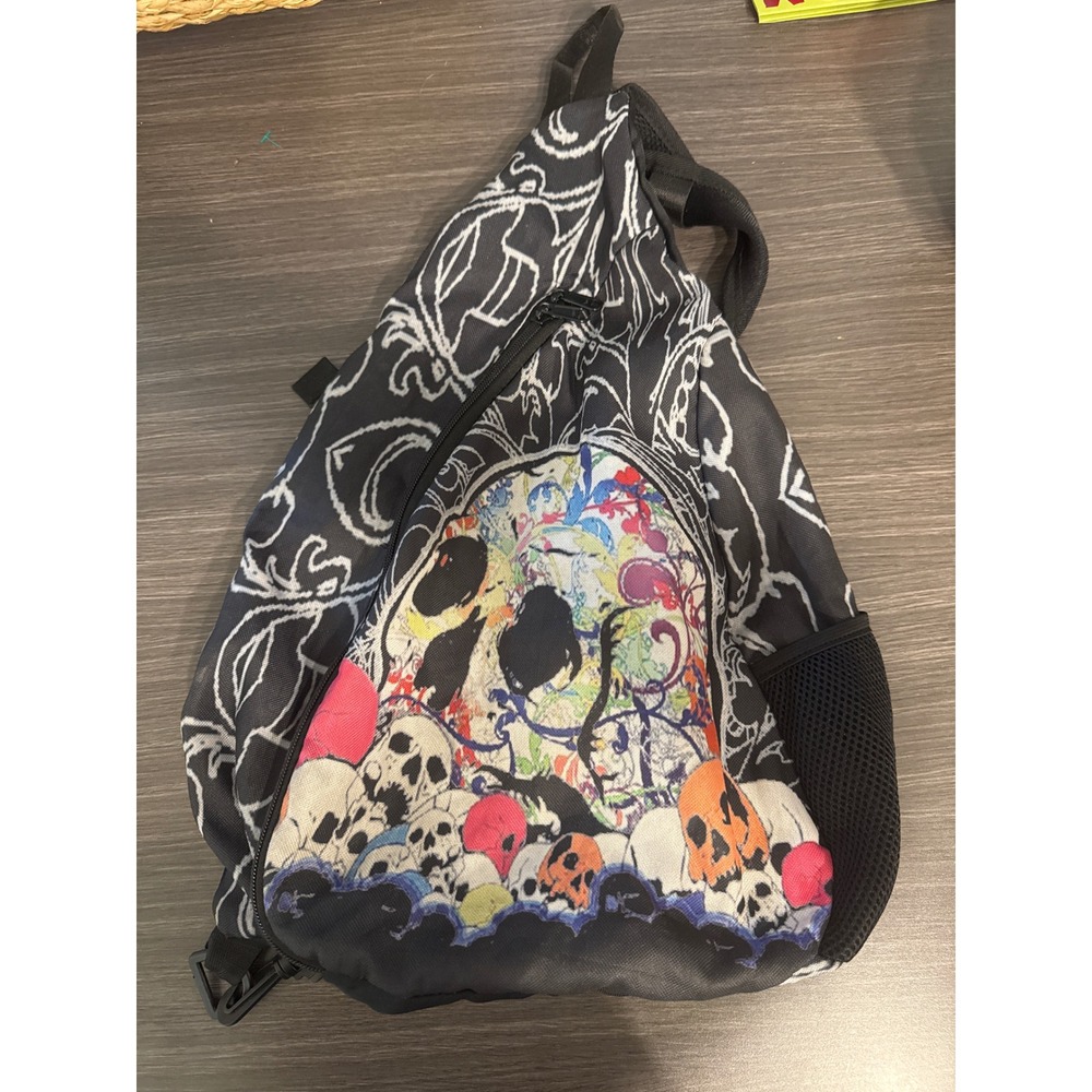 Color Skull Graphic Sling Bag Black White Tribal Teardrop Backpack Streetwear